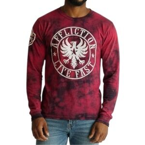 Affliction Men’s L Live Fast Red Tie-Dye Cotton Long Sleeve Shirt USA